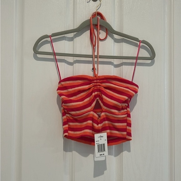 L * space ribbed stripped halter crop nwt - Picture 2 of 2